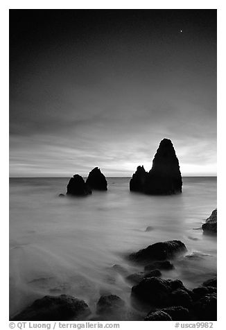 Seastacks, Rodeo Beach, Dusk. California, USA (black and white)