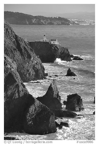 Cliffs and Point Bonita Lighthouse, late afternoon. California, USA