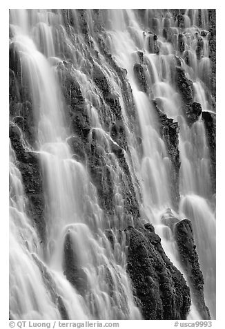 Close-up of Burney Falls, McArthur-Burney Falls Memorial State Park. California, USA (black and white)