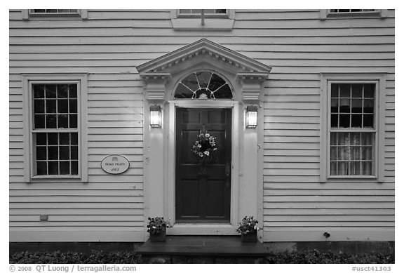 Facade of historic house, Essex. Connecticut, USA (black and white)