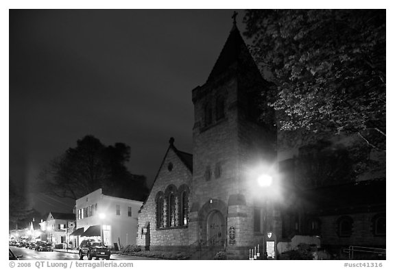 Church at night, Essex. Connecticut, USA (black and white)