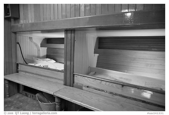Sleeping berth on historic ship. Mystic, Connecticut, USA (black and white)