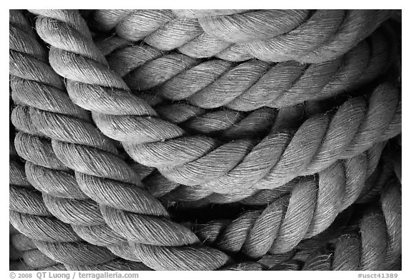 Detail of marine rope. Mystic, Connecticut, USA (black and white)