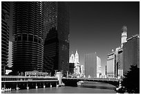 Chicago River flowing through downtown. Chicago, Illinois, USA (black and white)