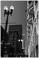 Lamp and buildings. Chicago, Illinois, USA (black and white)