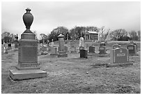Tombstones in open cemetery space. Salem, Massachussets, USA (black and white)