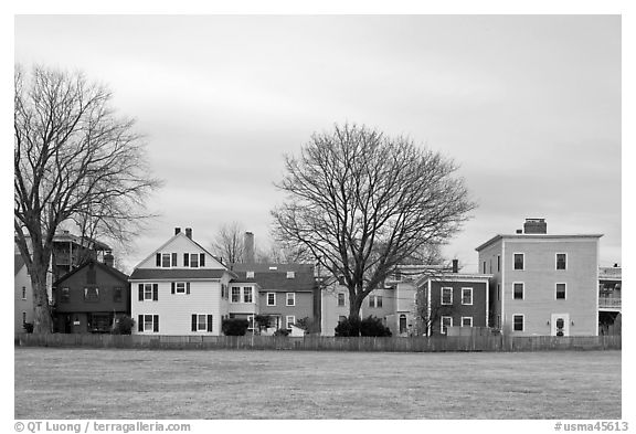 Row of pastel houses. Salem, Massachussets, USA (black and white)