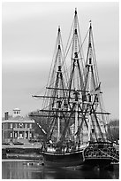 Square rigged East Indiaman Friendship, Salem Maritime National Historic Site. Salem, Massachussets, USA (black and white)