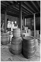 Goods inside public stores warehouse, Salem Maritime National Historic Site. Salem, Massachussets, USA (black and white)