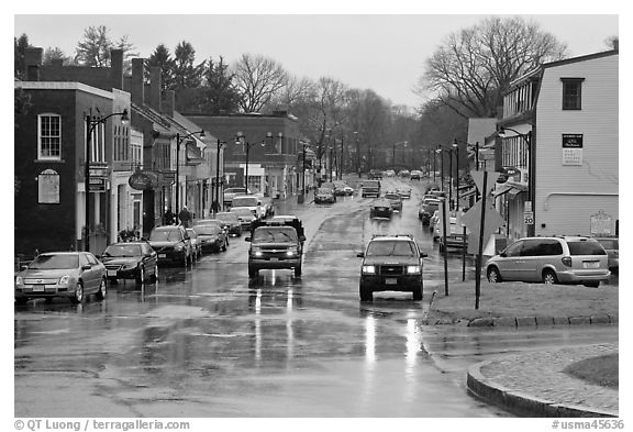 Main street in the rain, Concord. Massachussets, USA