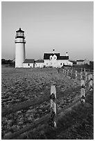 Cape Cod Light and fence, Cape Cod National Seashore. Cape Cod, Massachussets, USA (black and white)
