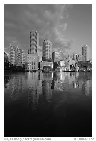 Boston financial district skyline. Boston, Massachussets, USA (black and white)