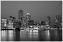 Financial district night skyline. Boston, Massachussets, USA (black and white)