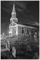 Cemetery and church at night, Concord. Massachussets, USA (black and white)