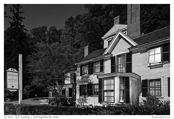 Wayside authors house and sign. Massachussets, USA (black and white)