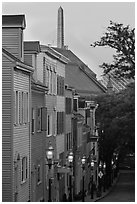 Houses on Breeds Hill at dawn, Charlestown. Boston, Massachussets, USA (black and white)