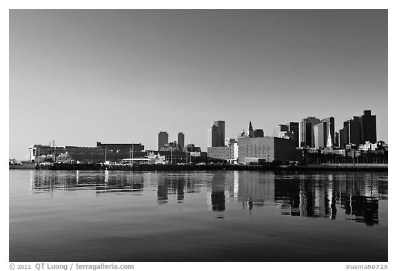 Boston Skyline across Charles River, sunrise. Boston, Massachussets, USA (black and white)