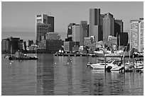 Boston harbor and skyline. Boston, Massachussets, USA (black and white)