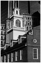 Old State House  and modern buildings in downtown. Boston, Massachussetts, USA ( black and white)
