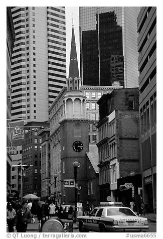 Downtown commercial street. Boston, Massachussets, USA (black and white)