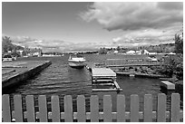 Harbor on shores of Moosehead Lake, Greenville. Maine, USA ( black and white)
