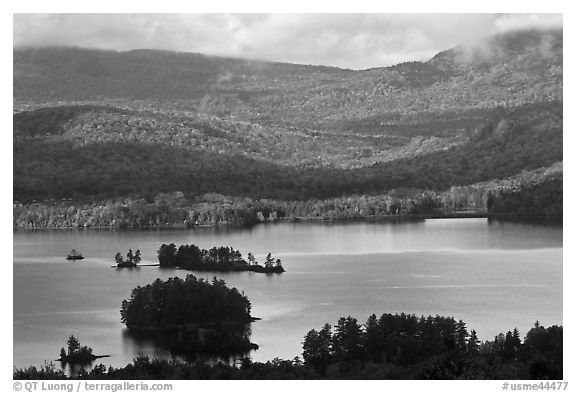 Lake autumn landscape. Maine, USA (black and white)