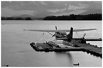 Floatplane at dusk, Ambajejus Lake. Maine, USA ( black and white)