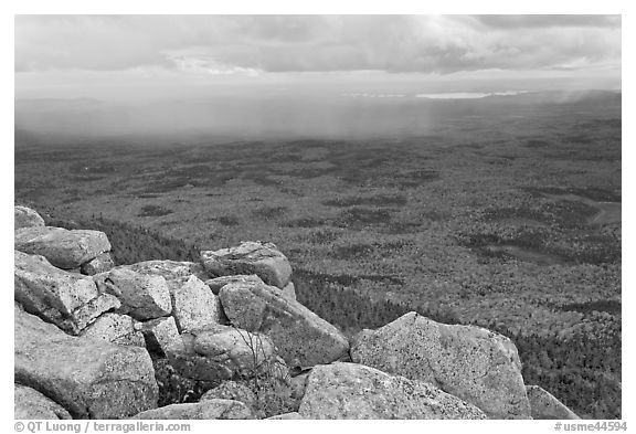 Moving rain front seen from South Turner Mountain. Baxter State Park, Maine, USA (black and white)
