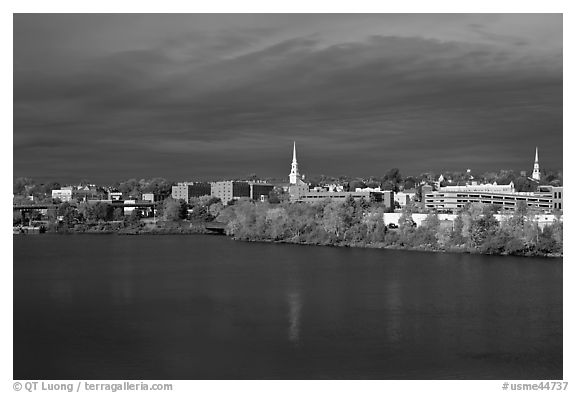 Bangor Skyline with Penobscot River. Bangor, Maine, USA (black and white)