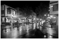 Street corner on rainy night. Bar Harbor, Maine, USA (black and white)
