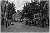Street with cobblestone pavement. Portland, Maine, USA ( black and white)