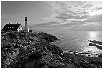 Portland Head Light on shores of Fort Williams Park. Portland, Maine, USA ( black and white)