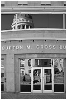 Capitol reflected in Burton Cross Building. Augusta, Maine, USA (black and white)