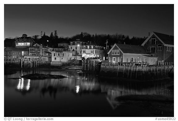 Harbor by night. Stonington, Maine, USA (black and white)