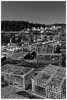 Lobster traps. Stonington, Maine, USA (black and white)
