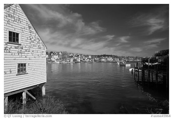 Lobstering village. Stonington, Maine, USA (black and white)