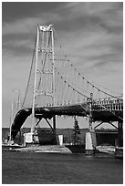 Suspension bridge between Little Deer Isle and mainland. Maine, USA (black and white)