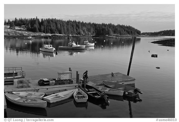 Harbor, early morning. Isle Au Haut, Maine, USA (black and white)