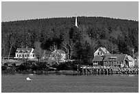 General store and church steeple. Isle Au Haut, Maine, USA ( black and white)