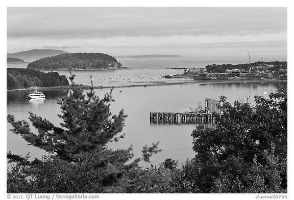 Bar Island and Frenchman bay. Bar Harbor, Maine, USA (black and white)