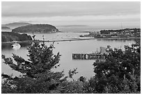 Bar Island and Frenchman bay. Bar Harbor, Maine, USA ( black and white)