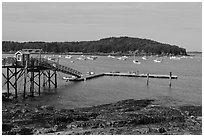 Harbor and Bar Island. Bar Harbor, Maine, USA ( black and white)