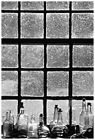 Window in the Kitchen building, Grand Portage National Monument. Minnesota, USA (black and white)