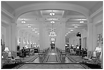 Lobby at nigth, Omni Mount Washington hotel, Bretton Woods. New Hampshire, USA (black and white)