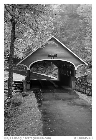 Pemigewasset River covered bridge, Franconia Notch State Park. New Hampshire, USA (black and white)