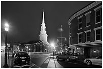 Square and church by night. Portsmouth, New Hampshire, USA (black and white)