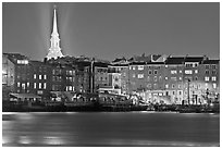 Waterfront and church by night. Portsmouth, New Hampshire, USA ( black and white)