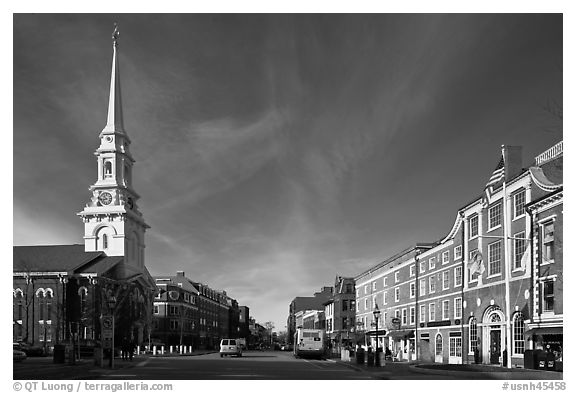 Market Square and church. Portsmouth, New Hampshire, USA (black and white)