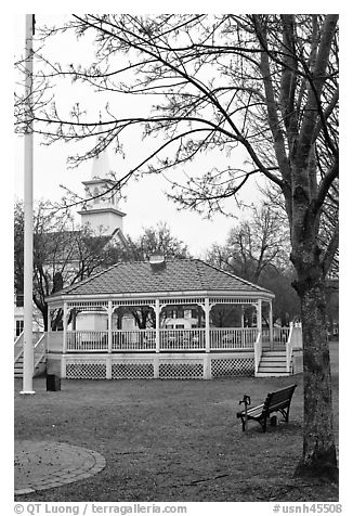 Gazebo and church. Walpole, New Hampshire, USA (black and white)