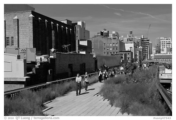 People strolling the High Line. NYC, New York, USA (black and white)